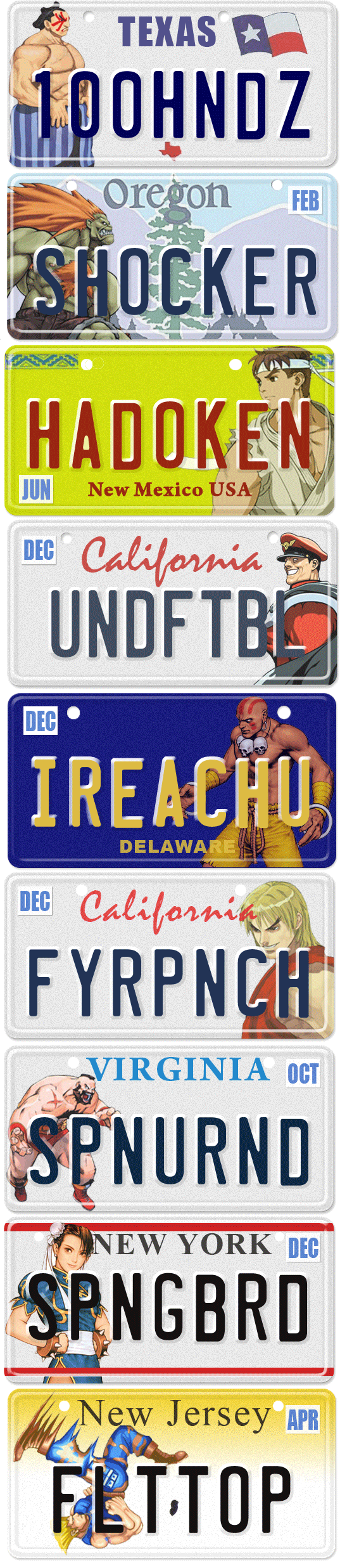 Street Fighter License Plates: What If Your Favorite World Fighters Had Vanity Plates?