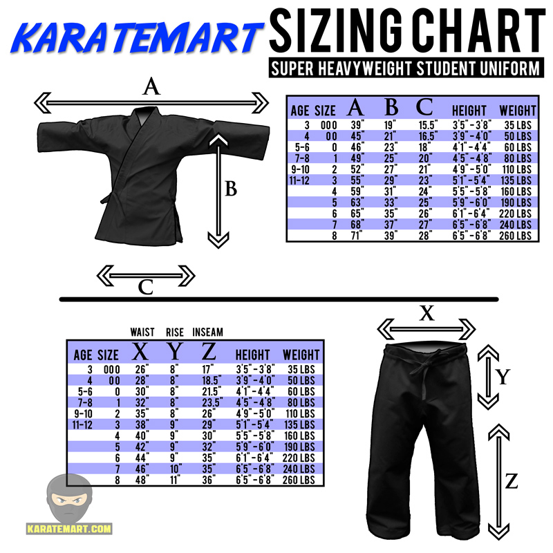 Martial Arts Uniform Size Chart