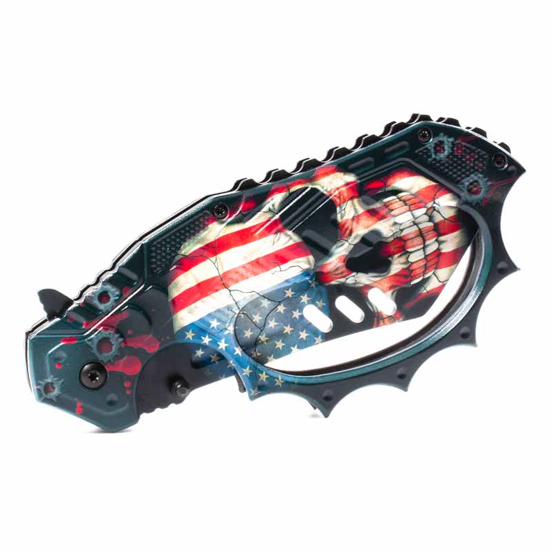 American Skull Knuckle Knife - American Flag Pocket Knife