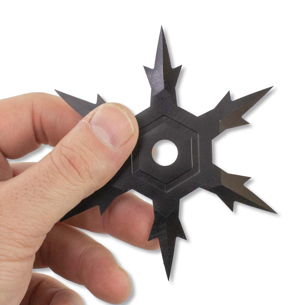 Black Snowflake Ninja Stars | Six Point Sharp Throwing Star Set