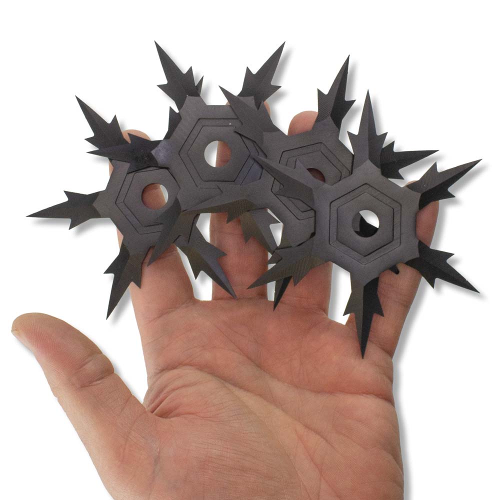 Black Snowflake Ninja Stars | Six Point Sharp Throwing Star Set