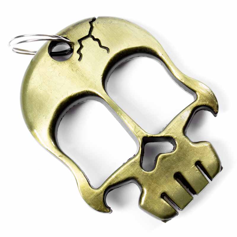 Brass Skull Defense Keychain