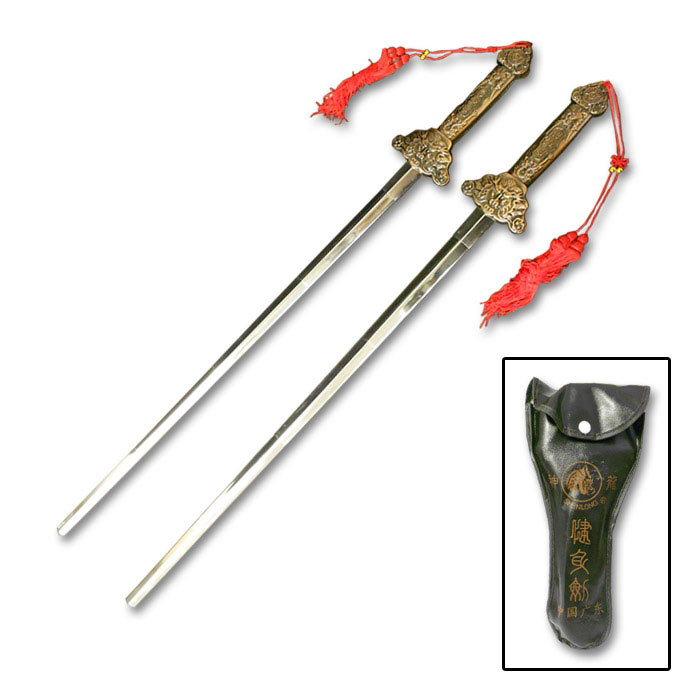 Collapsible Tai Chi Double Swords Extendable Chinese Kung Fu Sword 