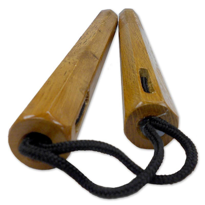 Corded Octagon Nunchaku with Grip - Wooden Numchucks With Cord