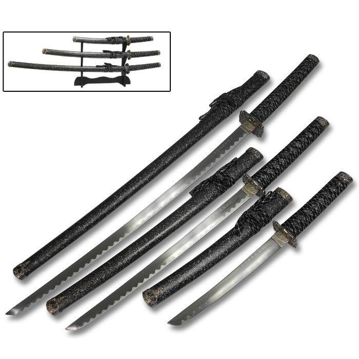 Dark Granite Katana Set Black Katana Display Sets