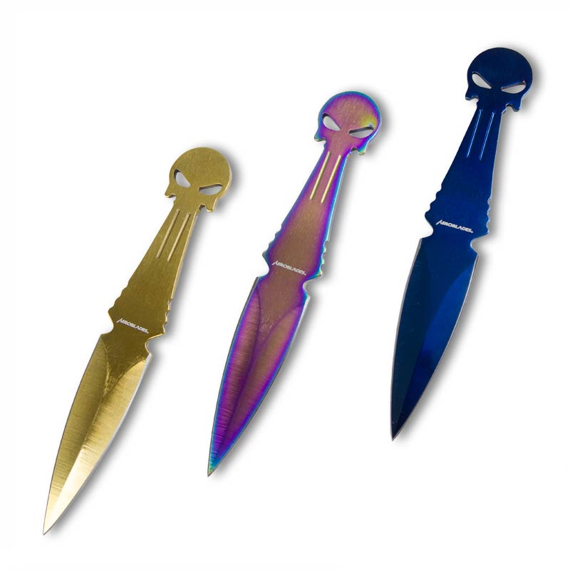 dark skull multicolor throwing knives rainbow throwing knife set