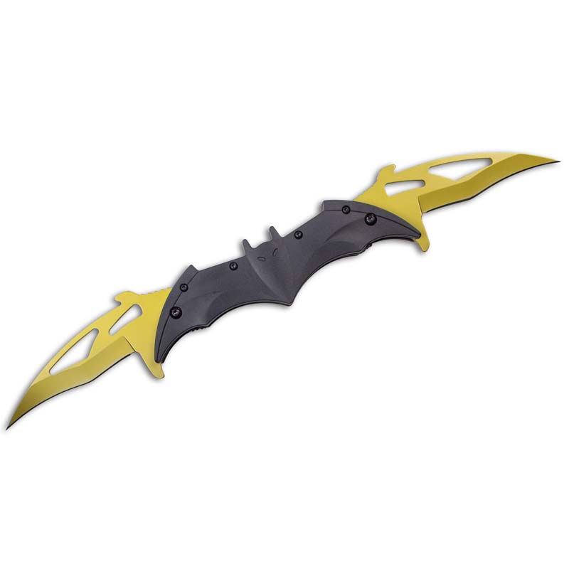 Dual Blade Folding Bat Knife Gold Switchblade Bat Themed Everyday Carry Weapons Karatemart Com