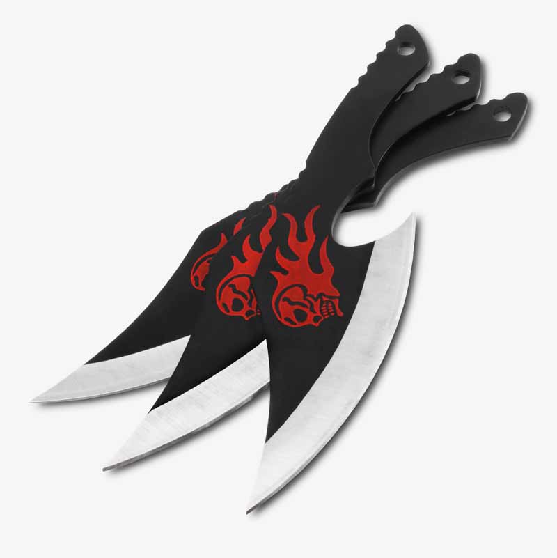 Flaming Skull Throwing Axe Set - Red and Black Throwing Axes
