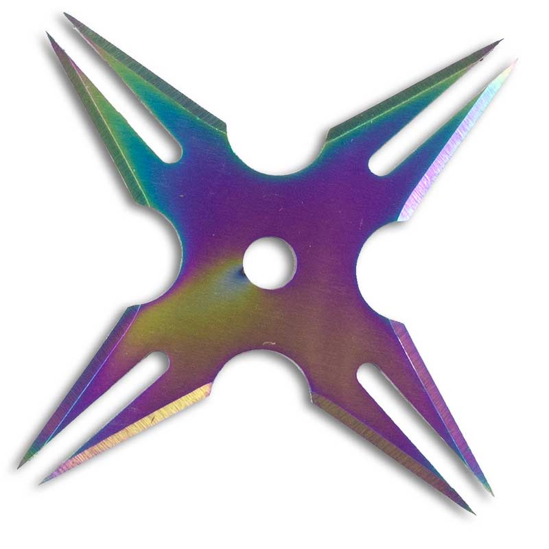 Forked-Blade Titanium Ninja Stars - Rainbow Shuriken Set