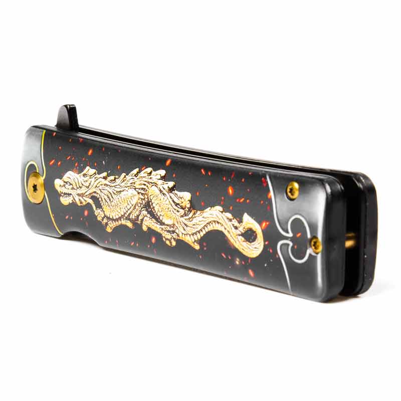 中華包丁 GOLD DRAGON 175mm Gold Dragon Pocket Knife - Spring Assisted Dragon Tanto - Golden