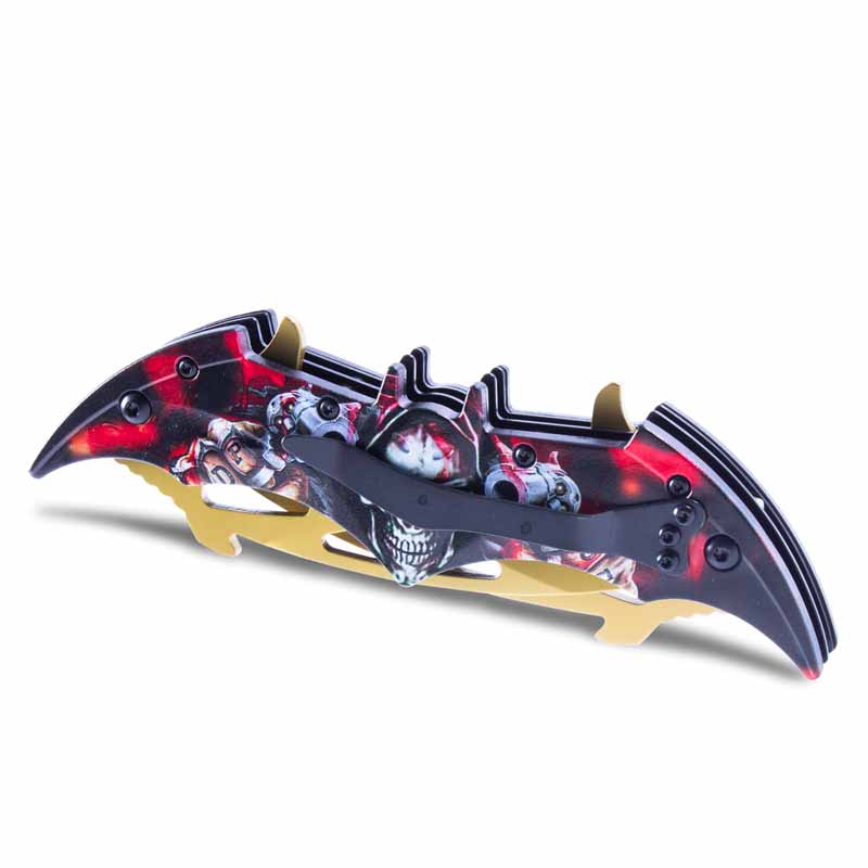 Grim Reaper Folding Bat Knife - Gold Blade Pocketknife - Dual