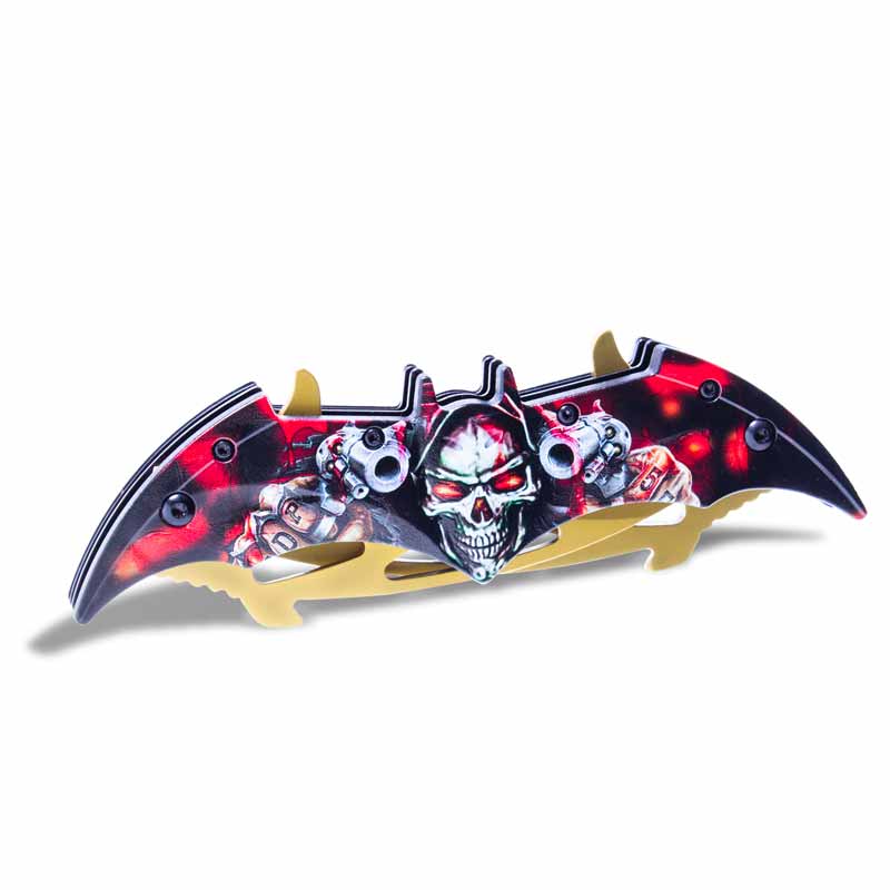 Grim Reaper Folding Bat Knife - Gold Blade Pocketknife - Dual