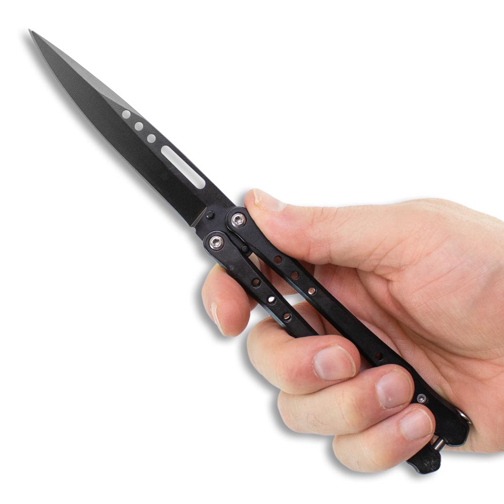Industrial Black Butterfly Knife | 440C Steel Blade