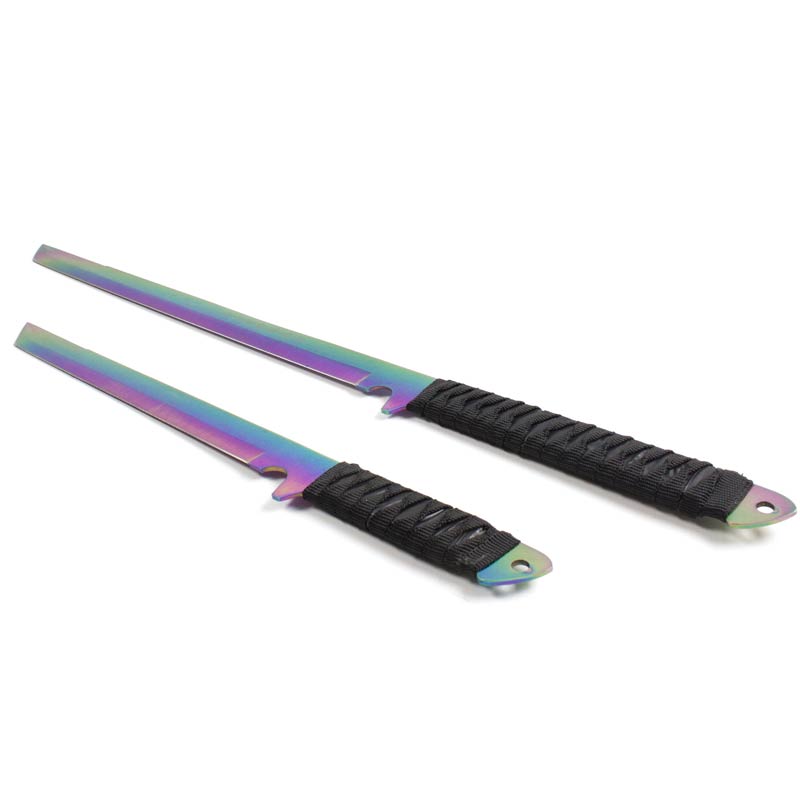 最終価格☆レインボーギンガムBIGスカーフ Titanium Finish Ninja Sword Set - Japanese Rainbow Wakizashi