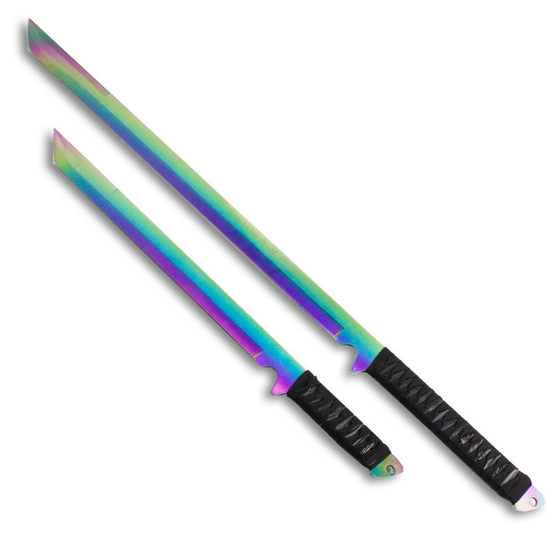 Titanium  Future Warrior Triple Ninja Sword Set 3Pcs Finished Multicolored Sharp