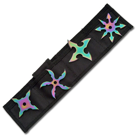 Titanium Finish Throwing Stars - Rainbow Ninja Stars Set