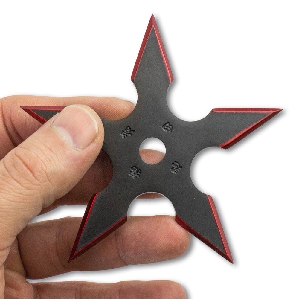 Red Blade Ninja Star - Black and Red Throwing Stars - Steel Shuriken