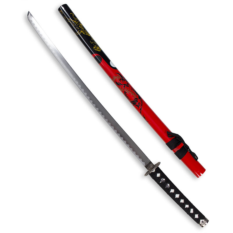 Red Dragon Samurai Sword Set - Dragon and Tiger Swords - Display