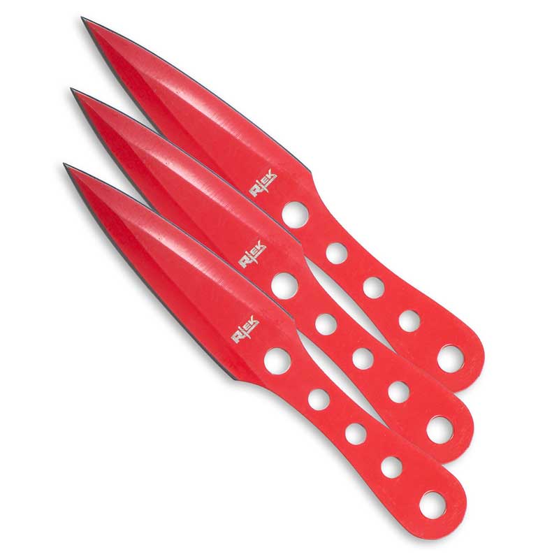 Shadow Strike Trio Red Kunai Throwing Knives Set With Belt Pouch - 3 Pack 5" Stainless Steel Ninja Stars