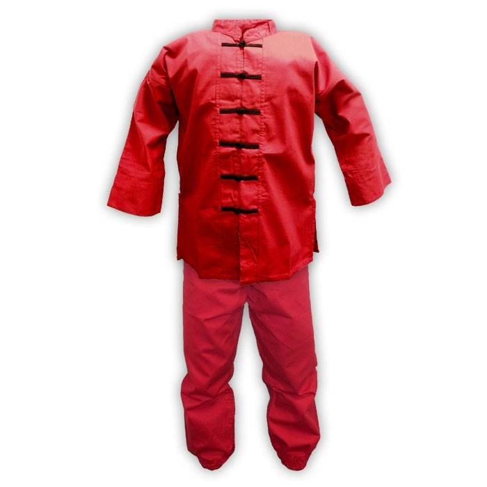 Red Kung Fu Uniform with Black Frog Buttons - Red Kungfu Uniforms