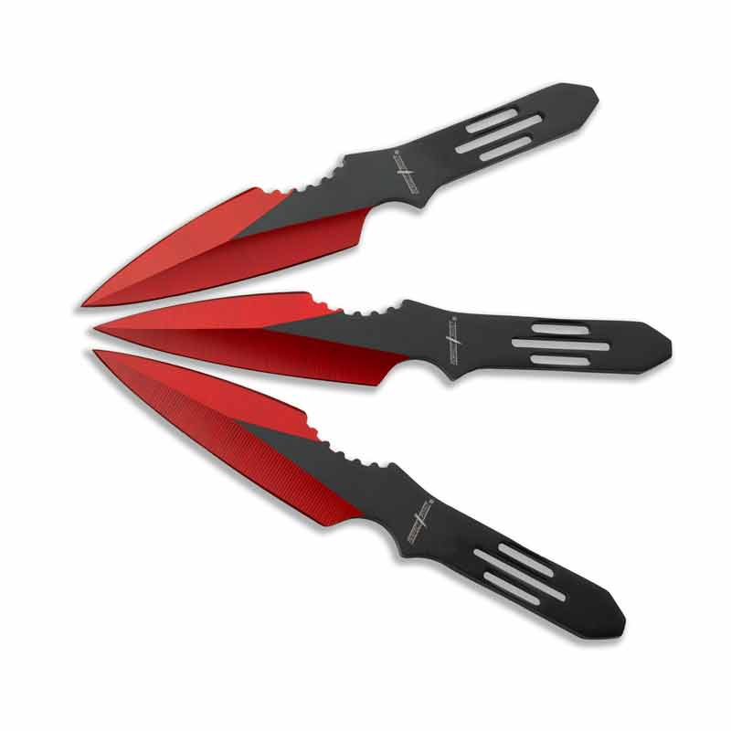 Red Venom Throwing Knives - Red Throwing Knife Set - Steel