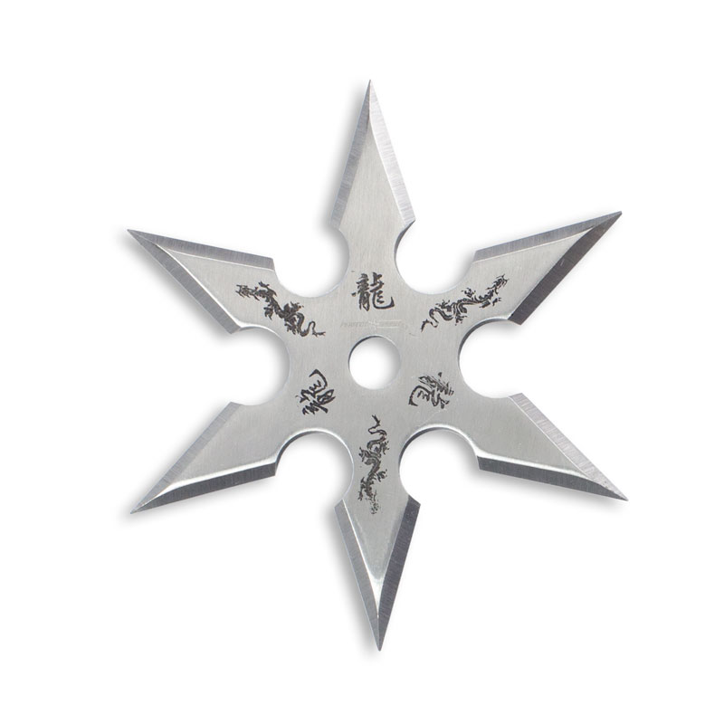 Silver Dragon 6 Point Shuriken - Chrome Throwing Stars - Ninja Weapon