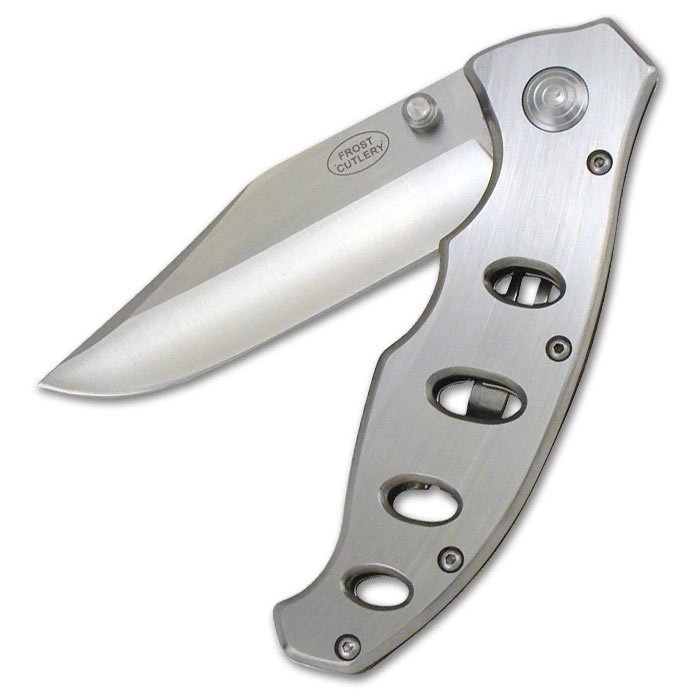 Vented Handle Folding Knife All Steel Pocket Knives Classy Chrome