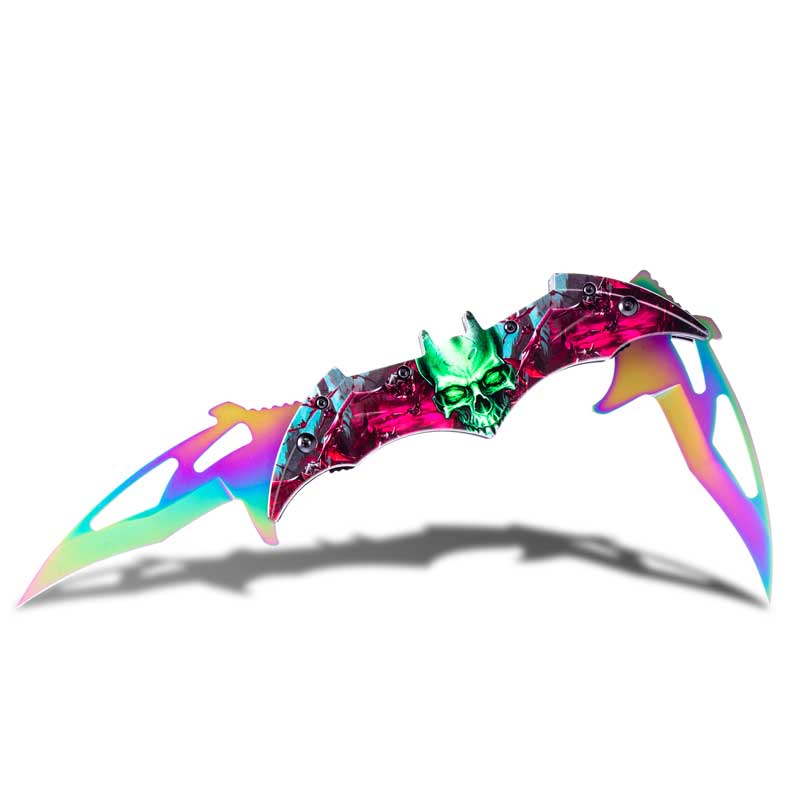 Undead Bat Folding Knife Green Skull Pocketknife Dual Blade Bat