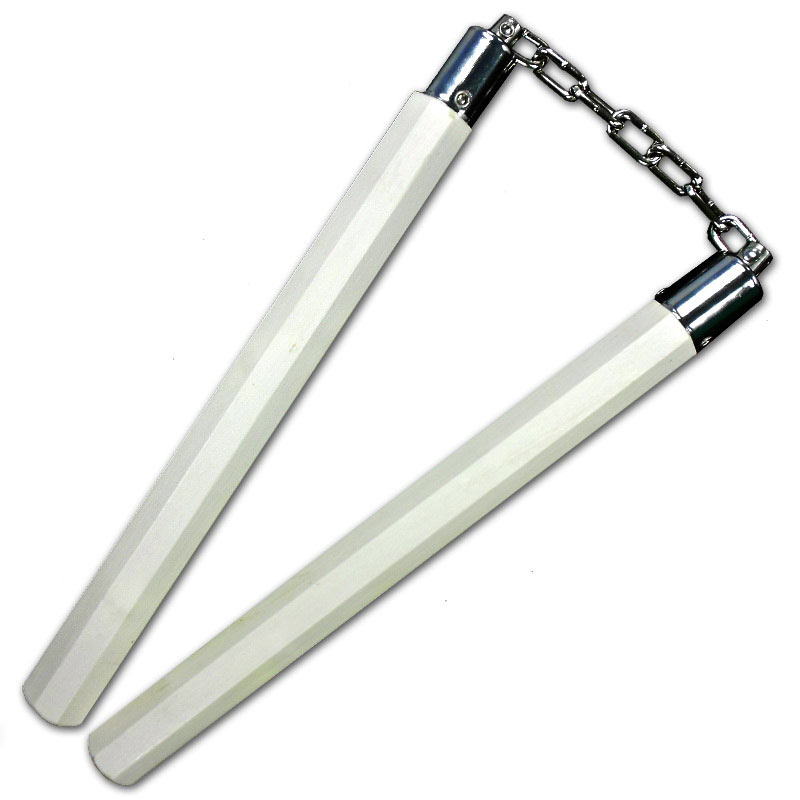 White Wax Wood Nunchaku - Ball Bearing Nunchucks - Chain Waxwood Nun Chucks