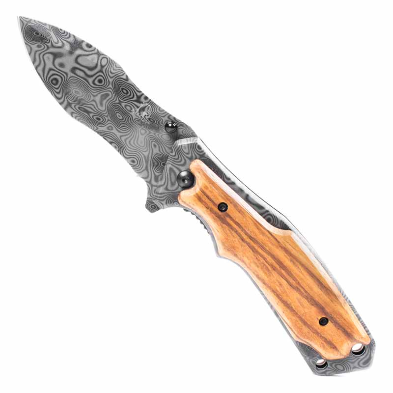 Wood Grain Damascus Pocket Knife