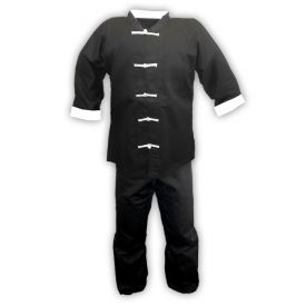 Black Kung Fu Uniform with White Frog Buttons