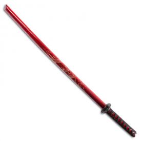Set of 2 32" Red Burgundy Wooden Wakazashi Bokken Practice Sword Carved Dragon 