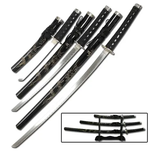 Black Carved Dragon Sword Set
