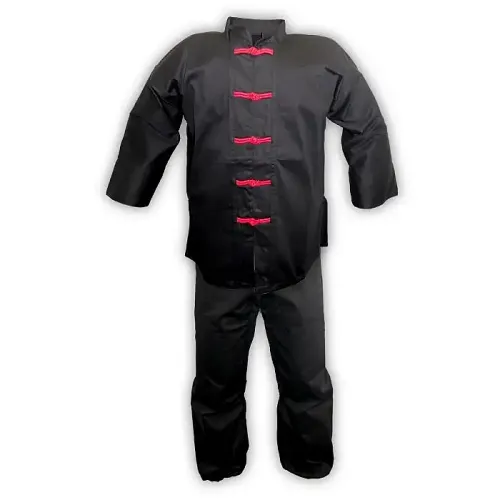 Black Kung Fu Uniform with Red Frog Buttons