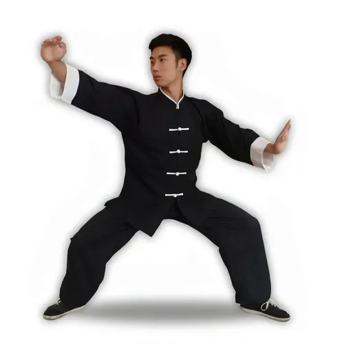 Black Kung Fu Uniform with White Frog Buttons