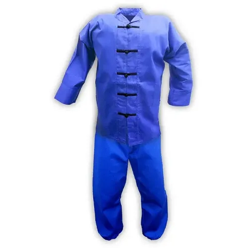 Blue Kung Fu Uniform with Black Frog Buttons