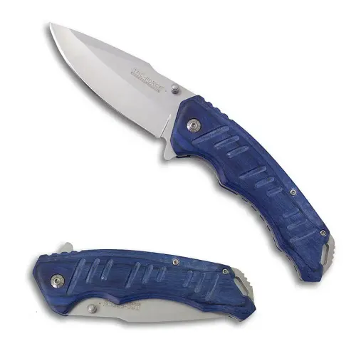 Blue Pakkawood Folding Knife
