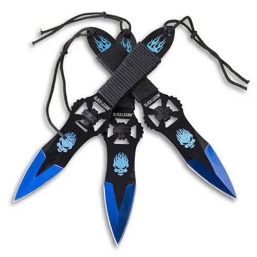 Burning Blue Skull Throwing Knives