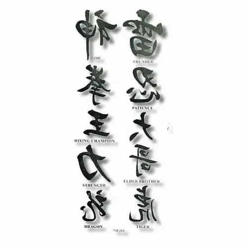Chinese Kanji Temporary Tattoos