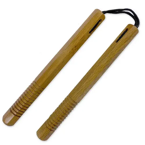 Corded Octagon Nunchaku with Grip - Wooden Numchucks With Cord