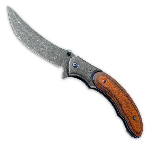 Damascus Trailing Point Pocket Knife