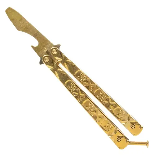 Gold Skull Bottle Opener Balisong