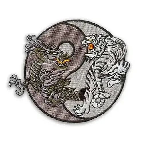 Grayscale Dragon and Tiger Yin Yang Patch