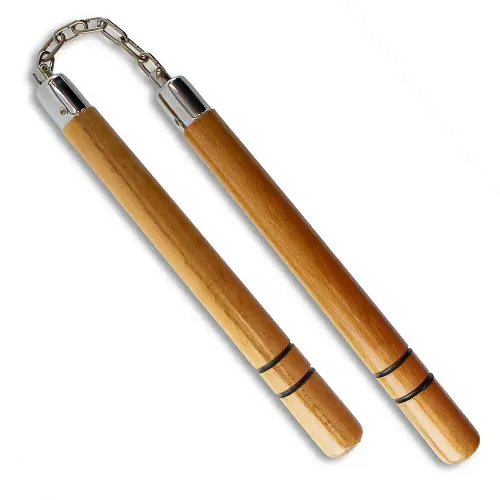 Natural Wood Nunchaku with Stripes