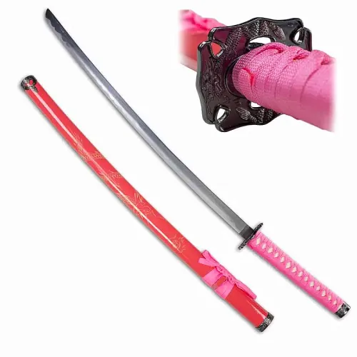 Pink Carved Dragon Katana
