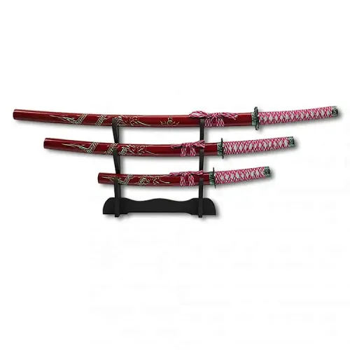 Red Carved Dragon Samurai Sword Set
