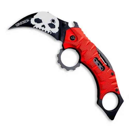 Red Skull Karambit Folding Knife