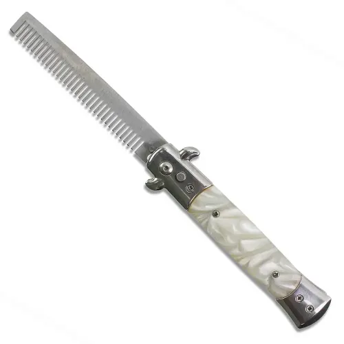 White Automatic Switchblade Comb