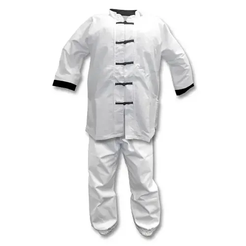 White Kung Fu Uniform with Black Frog Buttons