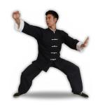 Black Kung Fu Uniform with White Frog Buttons